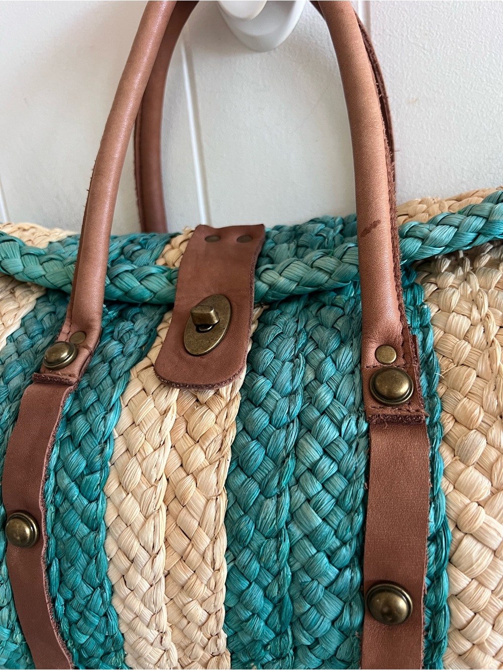 Anthropologie Pilcro and the Letterpress Rattan Woven Bag Purse Tote Green - Picture 4 of 12